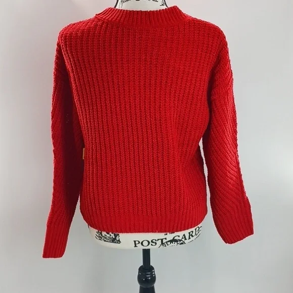 No Boundaries Fringe Sweater Red Yarn Knit Crew Neck Casual Womens XL - Picture 5 of 8